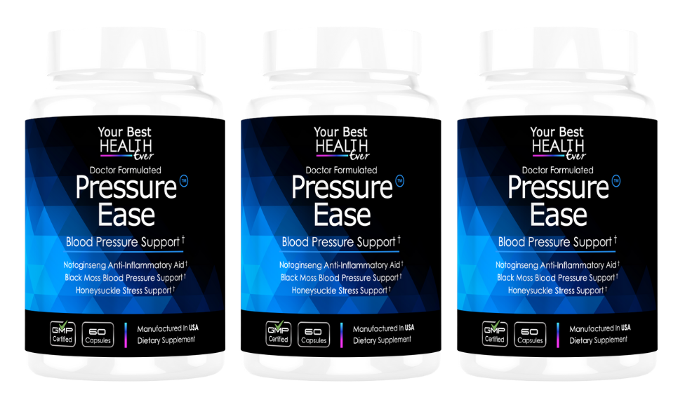 Pressure Ease doctor-developed herbal supplement for cardiovascular and circulation wellness three-bottle pack